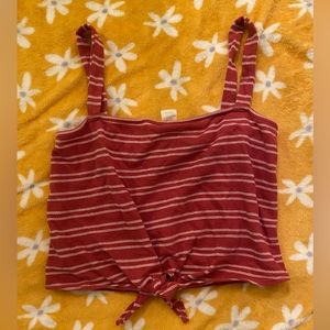 Red front tie crop tank top